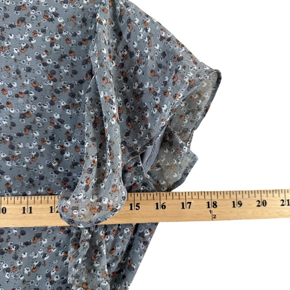 Mikarose Women's Dress Faded Blue Floral Tie Ruffles Sleeves Spring Midi Size XS - Picture 8 of 11